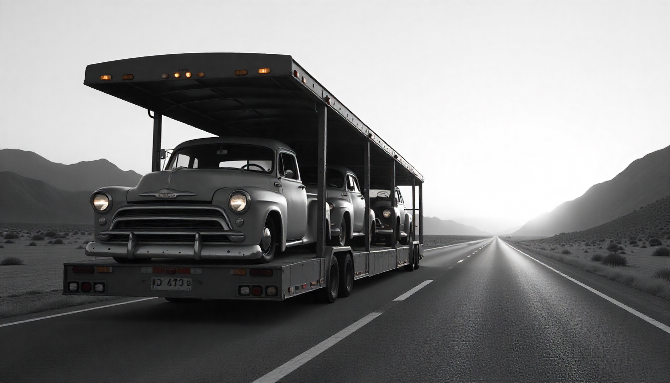 Open car carrier on a highway with vehicles